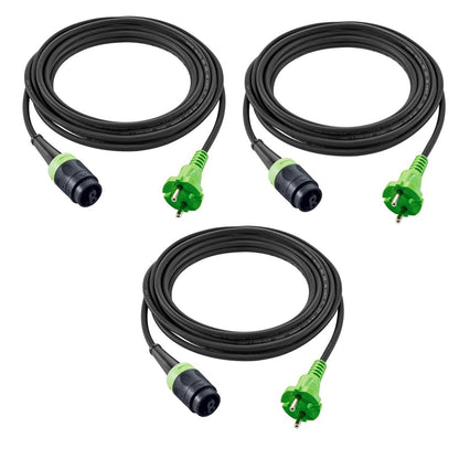Festool Plug it-Verbindungskabel H05 RN-F4/3 3er Set. Schwarze Kabel mit Plug it-Steckern für Werkzeug-Stromversorgung.