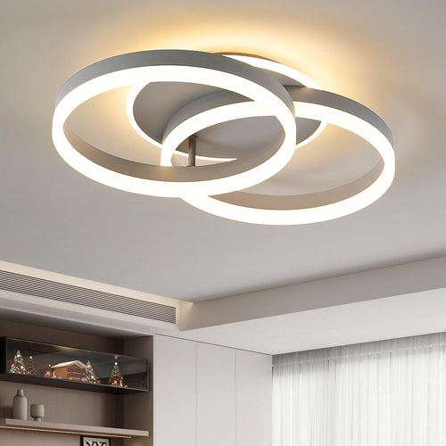 Amdelne LED Deckenleuchte 2-Ringe Design 50cm Dimmbar – Grau. Graue, runde Leuchte mit zwei Ringen. Dient der dimmbaren Raumbeleuchtung.