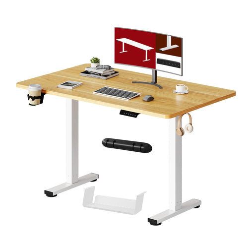 SANODESK 110x54 Höhenverstellbarer Schreibtisch - Ahorn. Rechteckige Ahorn-Tischplatte für ergonomisches Arbeiten im Sitzen/Stehen.