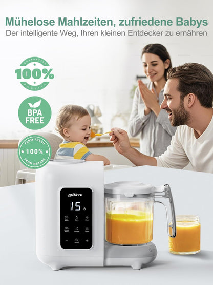 KOSTTE Babynahrungszubereiter 6-in-1 mit Dampfgarer und Mixer, Weiss