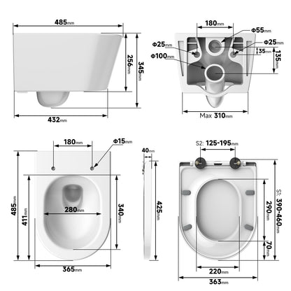 Rainsworth Spülrandlos Wand-WC Tiefspül m. Absenkautomatik - Weiss, 48.5cm