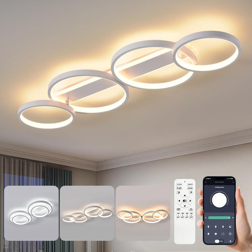 LED Deckenleuchte Ringform Dimmbar 4-flammig - Weiss 86cm zur variablen Raumbeleuchtung.