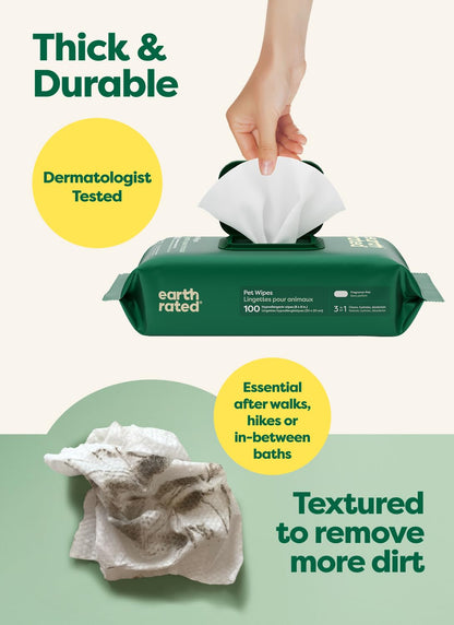 Earth Rated Feuchttücher für Hunde, unparfümiert, 400 Stück