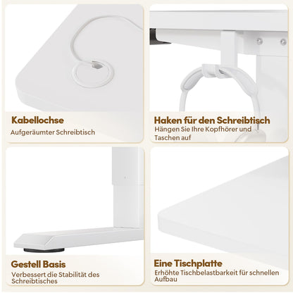 JUMMICO Höhenverstellbarer Schreibtisch Steh-Sitz - 110x60cm Weiss
