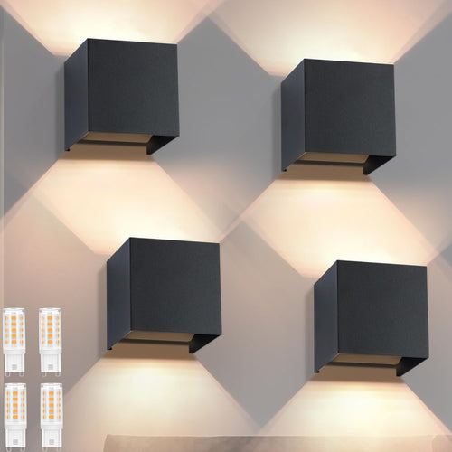 Homefire LED Wandleuchte Up Down Aussen/Innen 4er Set, Schwarz 3000K. Schwarze Up-Down-Wandleuchte für warmweiße Akzentbeleuchtung von Wänden (innen/aussen).
