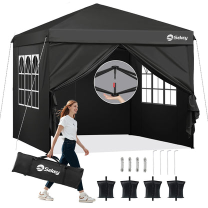 Sekey Premium Pop Up Pavillon 3x3 m mit Seitenwänden – Schwarz. Schwarzer Faltpavillon. Bietet Wetterschutz für Outdoor-Events.