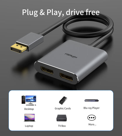 fairikabe DisplayPort Splitter Dual Monitor MST Adapter 4K 60Hz