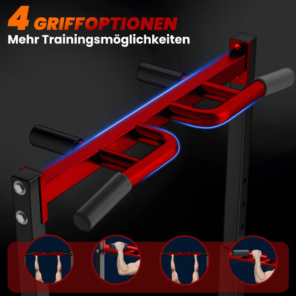 WATBKHE Power Tower Dip Station Faltbar – Schwarz/Rot