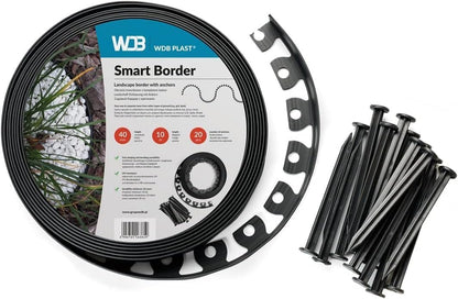 WDB Flexible Rasenkante aus Kunststoff, 20 m, schwarz, inkl. 40 Nägel