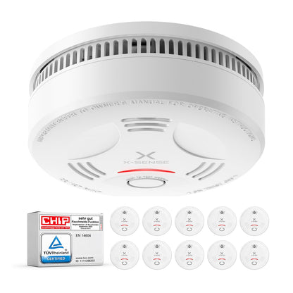X-Sense SD11 Rauchmelder mit 10-Jahres-Batterie, TÜV geprüft, 10er Set – ABS-Gehäuse