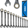 ENEACRO Ringratschenschlüssel-Set 12-teilig, 6-19 mm, Cr-V-Stahl, goldfarbene Ratsche, mit Rolltasche