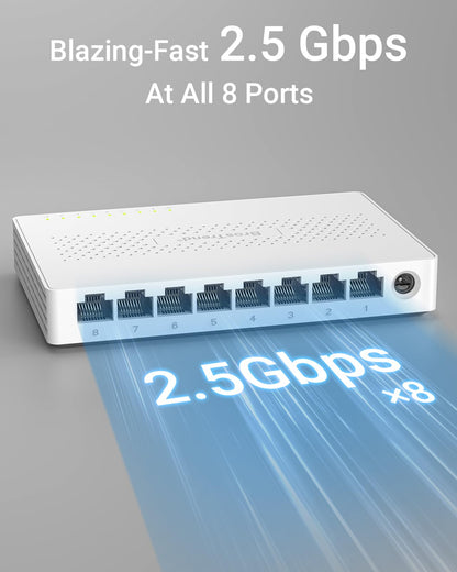 BrosTrend 8-Port 2.5-Gigabit Ethernet Switch, lüfterlos, unmanaged