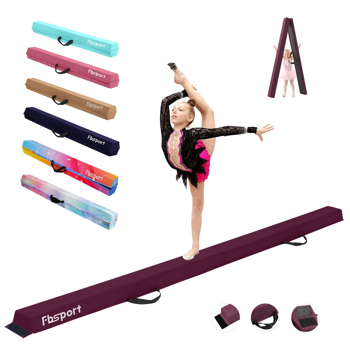 FBSPORT Schwebebalken 270 cm faltbar, Balancebalken für Kinder in Trapezform