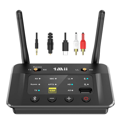 1Mii B03S HiFi Bluetooth 5.3 Adapter - Sender & Empfänger aptX HD, rechteckig, schwarz. Zum Senden/Empfangen von Audio.