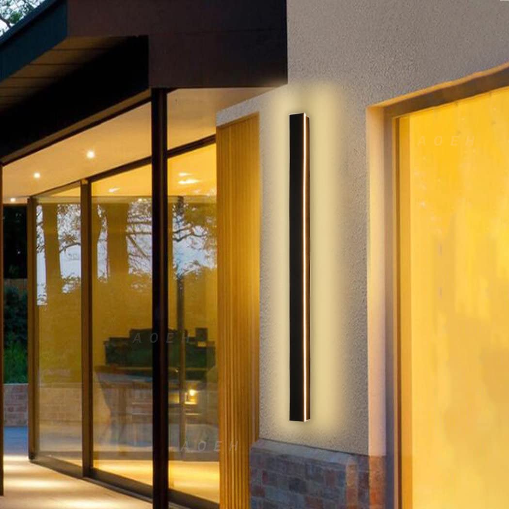 Wandleuchte Villa LED Aussen/Innen IP65 – Schwarz 80cm Warmweiss. Rechteckige Leuchte für LED-Beleuchtung aussen/innen.