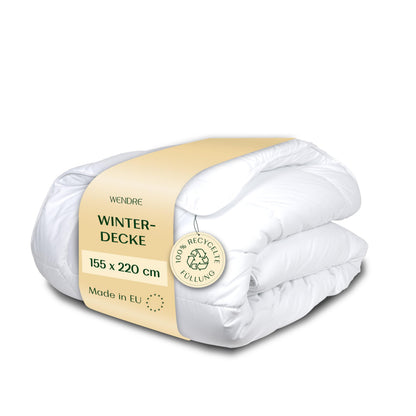 WENDRE Winter Bettdecke Mikrofaser Duo - 155x220 cm. Weiße, rechteckige Decke. Bietet warme Isolierung für den Winterschlaf.
