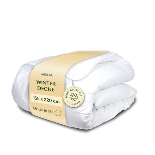 WENDRE Winter Bettdecke Mikrofaser Duo - 155x220 cm. Weiße, rechteckige Decke. Bietet warme Isolierung für den Winterschlaf.