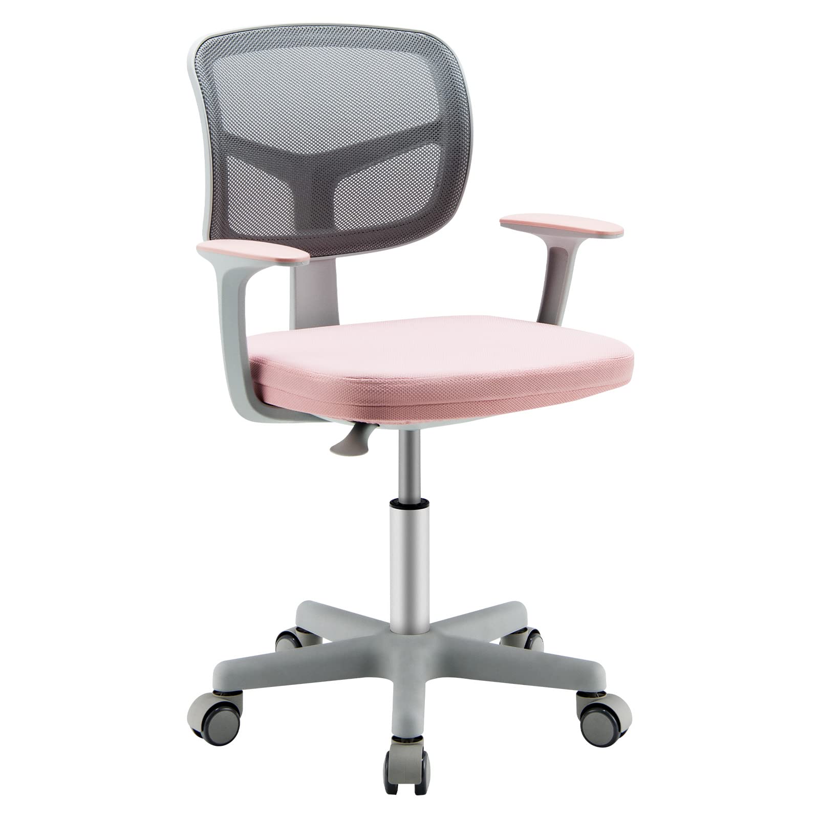 COSTWAY Kinderschreibtischstuhl drehbar mit Rollen - Rosa. Ergonomischer Schreibtischstuhl in Rosa für Kinder zum Lernen am Schreibtisch.