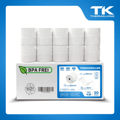 THERMALKING Thermorollen 80x80x12mm – Bonrollen Thermopapier
