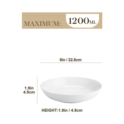 MALACASA Regular Pastateller Set 6-teilig, Porzellan, cremeweiss