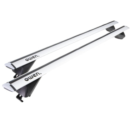 Owen Dachträger 3.0 Pro für bündige Reling - Silber 120cm. Zwei silberne Querträger zum Transport auf bündiger Dachreling.