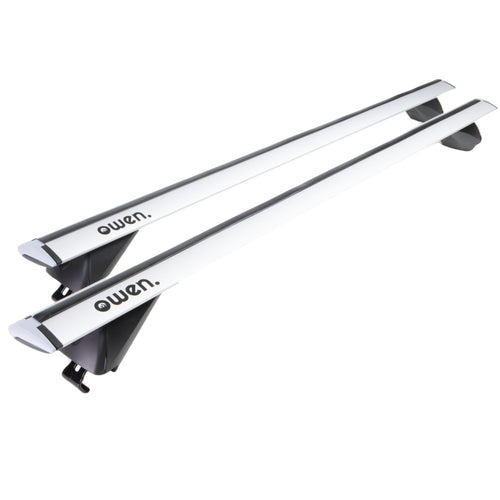 Owen Dachträger 3.0 Pro für bündige Reling - Silber 120cm. Zwei silberne Querträger zum Transport auf bündiger Dachreling.