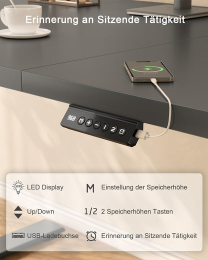 JUMMICO Schreibtisch höhenverstellbar elektrisch 120 x 60 cm, schwarz