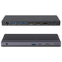 Wavlink USB C Docking Station Triple Display 100W PD. Schwarzes, kompaktes Gerät. Erweitert USB-C-Laptops um Triple Display + Peripherie; liefert 100W PD.