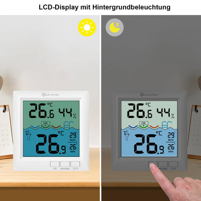 KETOTEK Funk-Poolthermometer Schwimmend Digital mit Solar