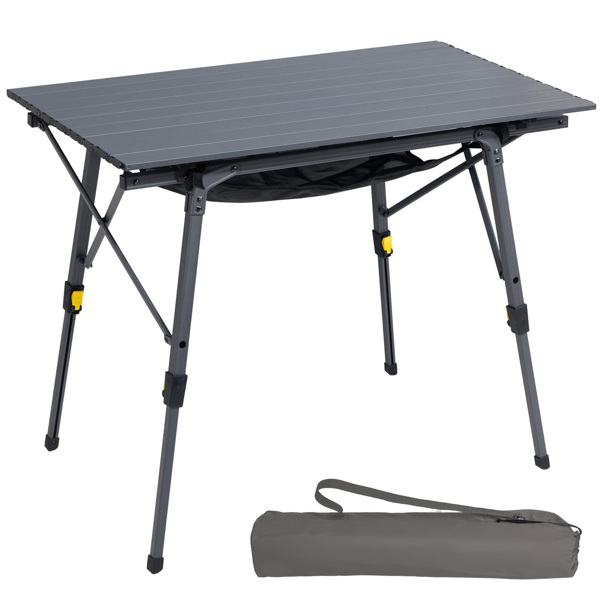 Portal Campingtisch faltbar, höhenverstellbar, Aluminium, 90 x 53 cm – Klapptisch mit Netzablage und Tragetasche
