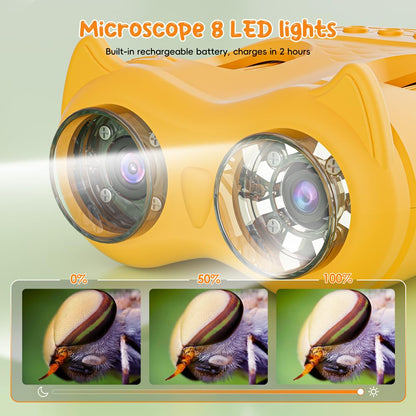 Temodu 2-in-1 Mikroskop und Fernglas für Kinder mit Display, Orange