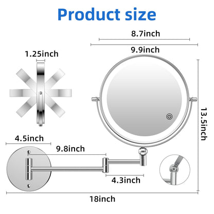 FUNTOUCH Kosmetikspiegel GD902 mit Licht, 1X/30X, Wandmontage