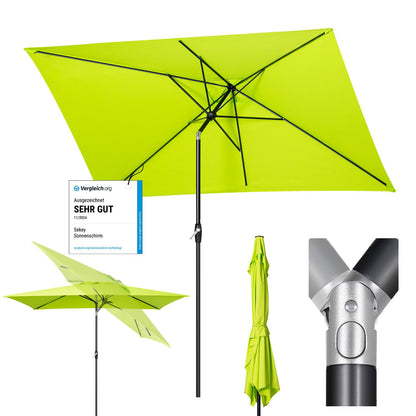 Sekey Sonnenschirm rechteckig 210 x 140 cm mit Kurbel, Apfelgrün, Aluminiumgestell