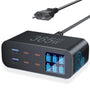 YSYFAD 365W USB C Ladestation 6-Port GAN - Schwarz. Kompakte schwarze Ladestation zum effizienten Laden von 6 USB-C Geräten gleichzeitig.