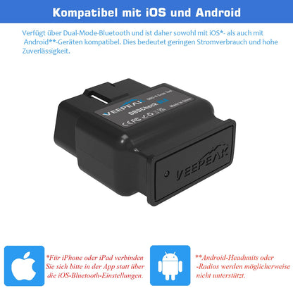 Veepeak OBDCheck BLE OBD2 Diagnosegerät Bluetooth für iOS & Android