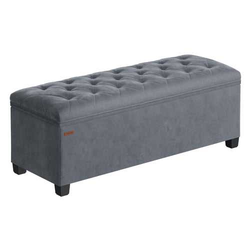 SONGMICS Sitzbank mit Stauraum LSF089G01 - schiefergrau 110 cm. Rechteckige, schiefergraue Polsterbank für Sitzgelegenheit und verdeckte Aufbewahrung.