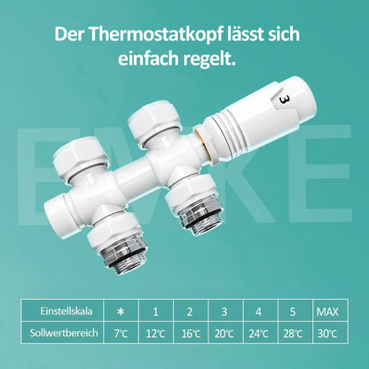 EMKE Multiblock Heizkörper Hahnblock Mittelanschluss mit Thermostat