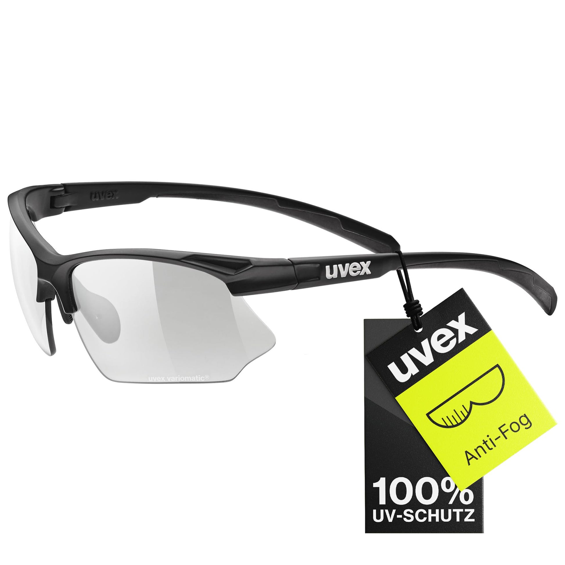 Uvex sportstyle 802 V Sportbrille – selbsttönend, black matt. Mattschwarze Sportbrille mit photochromatischen Gläsern für Sport-UV-Schutz.
