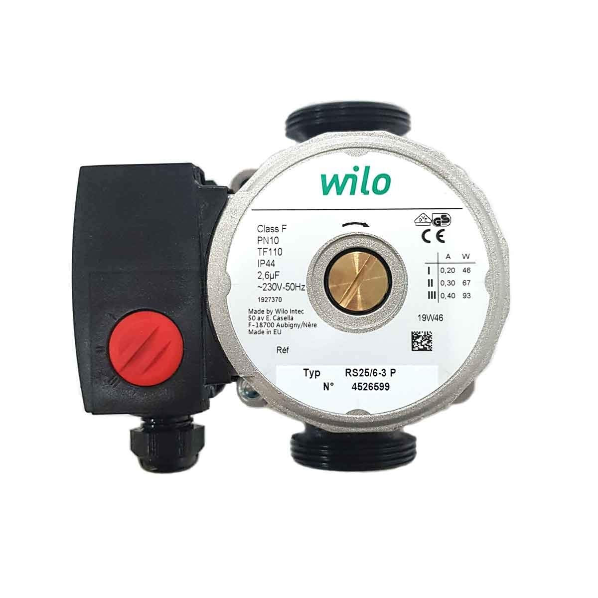 Wilo RS 25/6 3P Hocheffizienz-Heizungspumpe - 130mm G 1 1/2. Rot-graue Umwälzpumpe zur effizienten Heizwasserzirkulation.