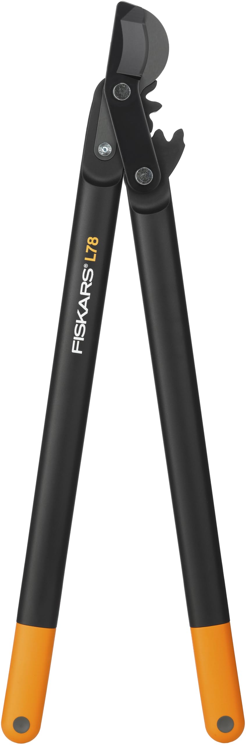 Fiskars PowerGear II L78 Bypass-Getriebeastschere – 70 cm. Orange-schwarz, schneidet frische Äste bis 50 mm präzise.