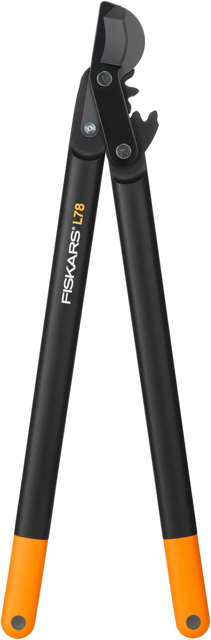 Fiskars PowerGear II L78 Bypass-Getriebeastschere – 70 cm. Orange-schwarz, schneidet frische Äste bis 50 mm präzise.