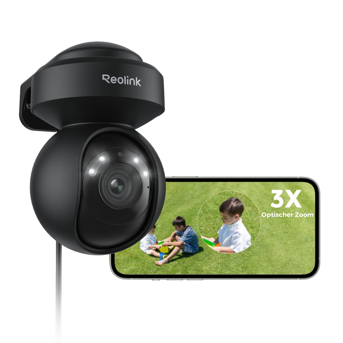 Reolink E1 Outdoor Pro 4K PTZ Überwachungskamera WLAN, Schwarz mit Spotlights, schwenk- und neigbar