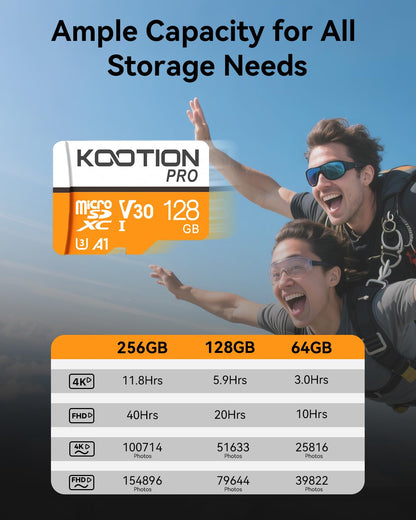 KOOTION Micro SD Karte 128GB microSDXC UHS-I U3 V30 A1 mit SD-Adapter