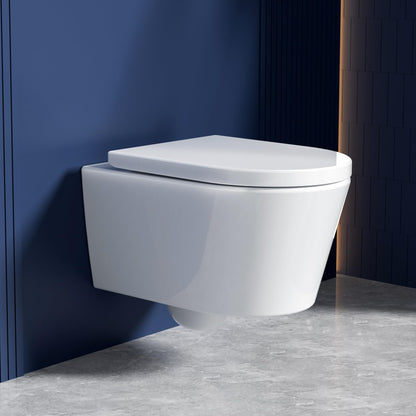 Rainsworth Spülrandlos Wand-WC Tiefspül m. Absenkautomatik. Weißes Wand-WC, spülrandlos, für hygienische Abfallentsorgung.