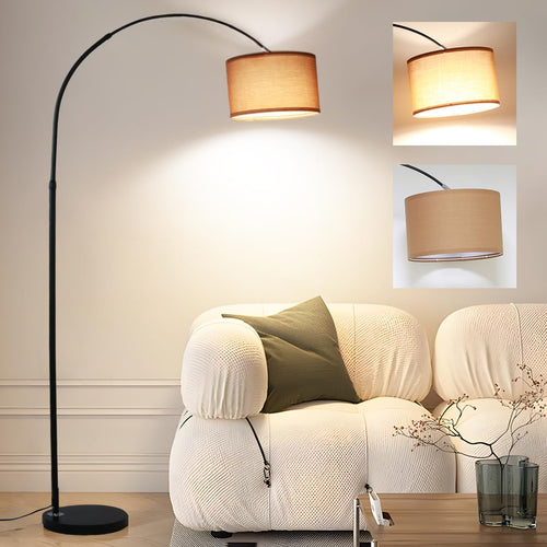 ANTENLICHT LUNA Bogenlampe: Gebogene Stehleuchte mit schwarzem 33 cm Stoffschirm und E27 LED. Ideal als Beleuchtung für Wohn- und Schlafzimmer.