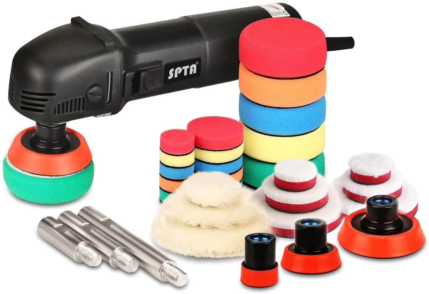 SPTA Mini Poliermaschine 780W - 25/50/80mm Set HROMPS3AC. Kompakte Exzenterpoliermaschine zum präzisen Polieren von Fahrzeuglack.