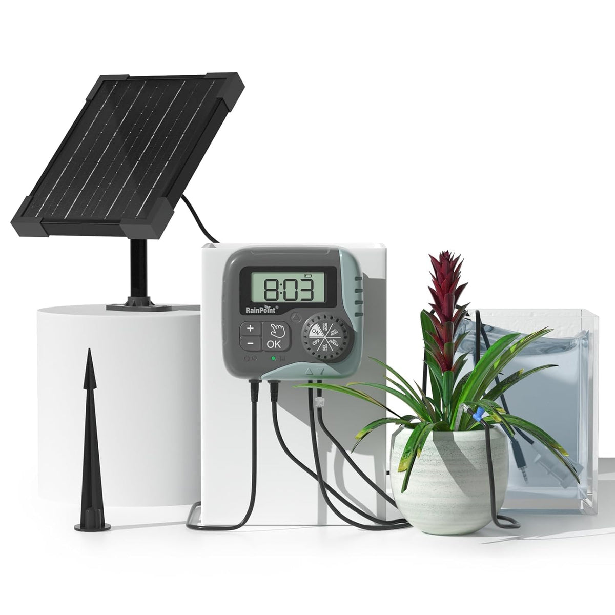 RAINPOINT Solar Bewässerungssystem 15P, automatische Tropfbewässerung mit Solarpanel