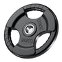PhysKcal Olympische Hantelscheibe 20 kg Schwarz Tri-Grip: Runde, schwarze Scheibe mit drei Grifflöchern zum Krafttraining mit Langhantel.