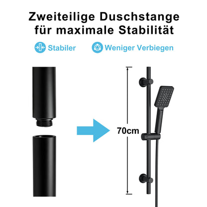 Görbach Brausestange Set mit Handbrause, Duschstange 70 cm, Schwarz