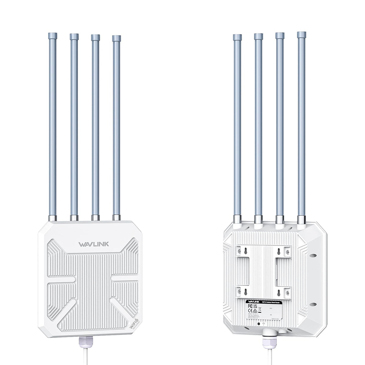 WAVLINK AX3000 WiFi6 Outdoor Access Point – Dual Band IP67: Kompaktes, weißes Gehäuse für robustes, schnelles WLAN im Außenbereich.